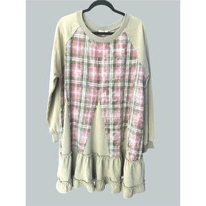 Size S (Oversized) Easel Plaid Patchwork Terry Ruffled Dress